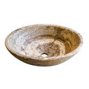 Valencia travertine oval sink SKU-EGESTN01 size (W)16" (L)21" (H)6" product shot angle view Valencia travertine oval sink SKU-EGESTN01 size (W)16" (L)21" (H)6" product shot angle view