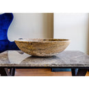 Valencia travertine oval sink SKU-EGESTN01 size (W)16" (L)21" (H)6" product shot front view Valencia travertine oval sink SKU-EGESTN01 size (W)16" (L)21" (H)6" product shot front view