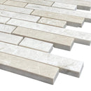 Vanilla Beige Marble Strip Liner on 12" x 12" Mesh Mosaic Tile SKU-HSVBSLNBMOSH corner view Vanilla Beige Marble Strip Liner on 12" x 12" Mesh Mosaic Tile SKU-HSVBSLNBMOSH corner view
