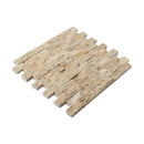 beige rustic splitface travertine mosaics 1x2 SKU 20012363 angle view beige rustic splitface travertine mosaics 1x2 SKU 20012363 angle view