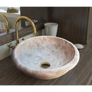 Beige travertine round drop-in sink NTRSTC03 D16 H6 bathroom view Beige travertine round drop-in sink NTRSTC03 D16 H6 bathroom view
