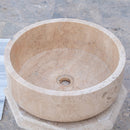 beige travertine vessel sink size (D)16" (H)6" SKU TMS02 side view product shot beige travertine vessel sink size (D)16" (H)6" SKU TMS02 side view product shot