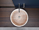 beige travertine vessel sink size (D)16" (H)6" SKU TMS02 bathroom view beige travertine vessel sink size (D)16" (H)6" SKU TMS02 bathroom view
