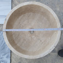 beige travertine vessel sink size (D)16" (H)6" SKU TMS02 diameter measure view product shot beige travertine vessel sink size (D)16" (H)6" SKU TMS02 diameter measure view product shot