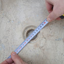 beige travertine vessel sink size (D)16" (H)6" SKU TMS02 drain hole measure view  beige travertine vessel sink size (D)16" (H)6" SKU TMS02 drain hole measure view