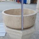 beige travertine vessel sink size (D)16" (H)6" SKU TMS02 height measure view  beige travertine vessel sink size (D)16" (H)6" SKU TMS02 height measure view