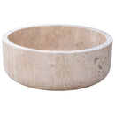 beige travertine vessel sink size (D)16" (H)6" SKU TMS02 side view product shot beige travertine vessel sink size (D)16" (H)6" SKU TMS02 side view product shot