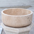 beige travertine vessel sink size (D)16" (H)6" SKU TMS02 side view product shot beige travertine vessel sink size (D)16" (H)6" SKU TMS02 side view product shot