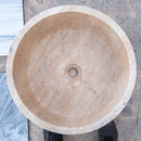 beige travertine vessel sink size (D)16" (H)6" SKU TMS02 top view product shot beige travertine vessel sink size (D)16" (H)6" SKU TMS02 top view product shot