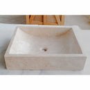 cappuccino beige marble farmhouse rectangular sink SKU CM-B-036-B side view product shot cappuccino beige marble farmhouse rectangular sink SKU CM-B-036-B side view product shot