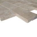 classic light Beige travertine pavers surface honed size6"x12"-thickness-1 1/4"-edge-chiseled-SKU-20020078 Close-up view of product thickness classic light Beige travertine pavers surface honed size6"x12"-thickness-1 1/4"-edge-chiseled-SKU-20020078 Close-up view of product thickness