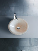 crema marfil marble natural stone tapered sink high gloss polished SKU NTRVS37 Size (D)16" (H)6" installed in bathroom crema marfil marble natural stone tapered sink high gloss polished SKU NTRVS37 Size (D)16" (H)6" installed in bathroom