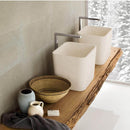 crema marfil marble rectangular over counter vessel sink W14 L16 H14 SKU-YEDSIM09 installed on bathroom double sinks view crema marfil marble rectangular over counter vessel sink W14 L16 H14 SKU-YEDSIM09 installed on bathroom double sinks view
