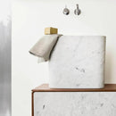 carrara white marble rectangular over counter vessel sink W14 L16 H14 SKU-YEDSIM10 installed on bathroom single sink view carrara white marble rectangular over counter vessel sink W14 L16 H14 SKU-YEDSIM10 installed on bathroom single sink view