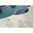 Diana Royal Beige Marble Versailles Pattern Floor and Wall Tile SKU-317326 installed around pool Diana Royal Beige Marble Versailles Pattern Floor and Wall Tile SKU-317326 installed around pool