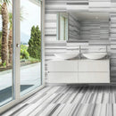 Equator White Marble Floor and Wall Tile SKU-31736124P Installed on bathroom Equator White Marble Floor and Wall Tile SKU-31736124P Installed on bathroom