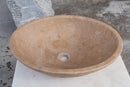 karina walnut travertine natural stone vessel sink honed and filled SKU KMRC16206W Size (W)16" (L)20.5" (H)6" side view product shot karina walnut travertine natural stone vessel sink honed and filled SKU KMRC16206W Size (W)16" (L)20.5" (H)6" side view product shot