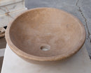 karina walnut travertine natural stone vessel sink honed and filled SKU KMRC16206W Size (W)16" (L)20.5" (H)6" side view product shot karina walnut travertine natural stone vessel sink honed and filled SKU KMRC16206W Size (W)16" (L)20.5" (H)6" side view product shot