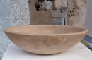 karina walnut travertine natural stone vessel sink honed and filled SKU KMRC16206W Size (W)16" (L)20.5" (H)6" side view product shot karina walnut travertine natural stone vessel sink honed and filled SKU KMRC16206W Size (W)16" (L)20.5" (H)6" side view product shot