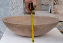 karina walnut travertine natural stone vessel sink honed and filled SKU KMRC16206W Size (W)16" (L)20.5" (H)6" height measure view karina walnut travertine natural stone vessel sink honed and filled SKU KMRC16206W Size (W)16" (L)20.5" (H)6" height measure view