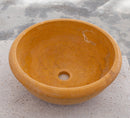 gobek natural golden sienna natural stone vessel sink honed and filled SKU KMRC166DI Size (D)16" (H)6"  side view product shot gobek natural golden sienna natural stone vessel sink honed and filled SKU KMRC166DI Size (D)16" (H)6"  side view product shot