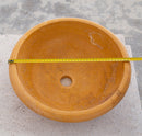 gobek natural golden sienna natural stone vessel sink honed and filled SKU KMRC166DI Size (D)16" (H)6"  diameter measure view  gobek natural golden sienna natural stone vessel sink honed and filled SKU KMRC166DI Size (D)16" (H)6"  diameter measure view