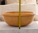 gobek natural golden sienna natural stone vessel sink honed and filled SKU KMRC166DI Size (D)16" (H)6"  height measure view gobek natural golden sienna natural stone vessel sink honed and filled SKU KMRC166DI Size (D)16" (H)6"  height measure view