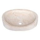 natural stone light travertine special design vessel sink honed and filled SKU NTRSTC19 Size (W)16" (L)21.5" (H)6" side view product shot natural stone light travertine special design vessel sink honed and filled SKU NTRSTC19 Size (W)16" (L)21.5" (H)6" side view product shot
