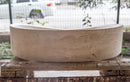 natural stone light travertine special design vessel sink honed and filled SKU NTRSTC19 Size (W)16" (L)21.5" (H)6" side view product shot natural stone light travertine special design vessel sink honed and filled SKU NTRSTC19 Size (W)16" (L)21.5" (H)6" side view product shot