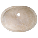 natural stone light travertine special design vessel sink honed and filled SKU NTRSTC19 Size (W)16" (L)21.5" (H)6" top view product shot natural stone light travertine special design vessel sink honed and filled SKU NTRSTC19 Size (W)16" (L)21.5" (H)6" top view product shot