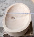 natural stone light travertine special design vessel sink honed and filled SKU NTRSTC19 Size (W)16" (L)21.5" (H)6" width measure view product shot natural stone light travertine special design vessel sink honed and filled SKU NTRSTC19 Size (W)16" (L)21.5" (H)6" width measure view product shot