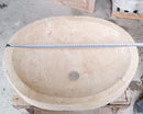 natural stone light travertine special design vessel sink honed and filled SKU NTRSTC19 Size (W)16" (L)21.5" (H)6" width measure view product shot natural stone light travertine special design vessel sink honed and filled SKU NTRSTC19 Size (W)16" (L)21.5" (H)6" width measure view product shot