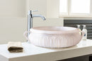 gobek natural stone white marble vessel sink bowl polished SKU NTRVS20 size (D)17" (H)6" bathroom view  gobek natural stone white marble vessel sink bowl polished SKU NTRVS20 size (D)17" (H)6" bathroom view