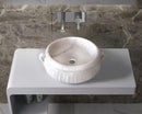 gobek natural stone white marble vessel sink bowl polished SKU NTRVS20 size (D)17" (H)6" bathroom view product shot gobek natural stone white marble vessel sink bowl polished SKU NTRVS20 size (D)17" (H)6" bathroom view product shot
