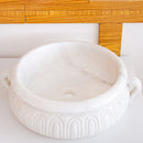gobek natural stone white marble vessel sink bowl polished SKU NTRVS20 size (D)17" (H)6" side view product shot gobek natural stone white marble vessel sink bowl polished SKU NTRVS20 size (D)17" (H)6" side view product shot