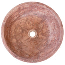 gobek red travertine natural stone vessel sink honed matte SKU NTRVS15 size (D)16" (H)6" top view product shot gobek red travertine natural stone vessel sink honed matte SKU NTRVS15 size (D)16" (H)6" top view product shot