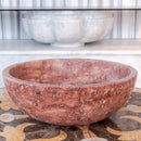 gobek red travertine natural stone vessel sink honed matte SKU NTRVS15 size (D)16" (H)6" side view product shot gobek red travertine natural stone vessel sink honed matte SKU NTRVS15 size (D)16" (H)6" side view product shot