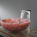 gobek red travertine natural stone vessel sink honed matte SKU NTRVS15 size (D)16" (H)6" bathroom view  gobek red travertine natural stone vessel sink honed matte SKU NTRVS15 size (D)16" (H)6" bathroom view