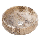 gobek valencia beige travertine natural stone vessel sink filled and polished SKU EGEVP166 Size (D)16" (H)6" side view product shot gobek valencia beige travertine natural stone vessel sink filled and polished SKU EGEVP166 Size (D)16" (H)6" side view product shot