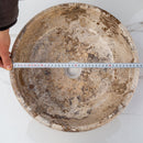 gobek valencia beige travertine natural stone vessel sink filled and polished SKU EGEVP166 Size (D)16" (H)6" diameter measure view  gobek valencia beige travertine natural stone vessel sink filled and polished SKU EGEVP166 Size (D)16" (H)6" diameter measure view