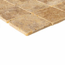 gold yellow tumbled travertine tiles SKU-20012439 close-up shot of the thicknesses of the product gold yellow tumbled travertine tiles SKU-20012439 close-up shot of the thicknesses of the product