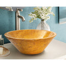 golden Sienna travertine natural stone V-Shape Tapered Sink polished size D16 H6 SKU EGEGSTPO165 installed on bathroom golden Sienna travertine natural stone V-Shape Tapered Sink polished size D16 H6 SKU EGEGSTPO165 installed on bathroom
