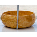 golden Sienna travertine natural stone Vessel Sink polished and filled size D16 H6 SKU EGEGSTR1673 side measure view golden Sienna travertine natural stone Vessel Sink polished and filled size D16 H6 SKU EGEGSTR1673 side measure view