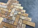 Scabos Travertine 1"x3" Herringbone on 12" x 12" Mesh Mosaic Tile Scabos Travertine 1"x3" Herringbone on 12" x 12" Mesh Mosaic Tile