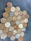 Scabos Travertine 2" Hexagon on 12" x 12" Mesh Mosaic Tile Scabos Travertine 2" Hexagon on 12" x 12" Mesh Mosaic Tile