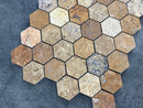 Scabos Travertine 2" Hexagon on 12" x 12" Mesh Mosaic Tile Scabos Travertine 2" Hexagon on 12" x 12" Mesh Mosaic Tile