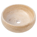 Light Beige Travertine Natural Stone Vessel Sink Filled and Polished  (D)16" (H)6" Light Beige Travertine Natural Stone Vessel Sink Filled and Polished  (D)16" (H)6"