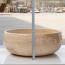Light Beige Travertine Natural Stone Vessel Sink Filled and Polished  (D)16" (H)6" Light Beige Travertine Natural Stone Vessel Sink Filled and Polished  (D)16" (H)6"