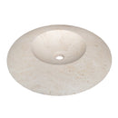 light travertine natural stone ufo shape sink honed and filled SKU  NTRSTC17 Size (D)21" (H)6" perspective view product shot light travertine natural stone ufo shape sink honed and filled SKU  NTRSTC17 Size (D)21" (H)6" perspective view product shot
