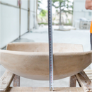 light travertine natural stone vessel sink surface honed filled hand split size (W)16" (L)16" (H)6" SKU 202119 height measure view product shot light travertine natural stone vessel sink surface honed filled hand split size (W)16" (L)16" (H)6" SKU 202119 height measure view product shot
